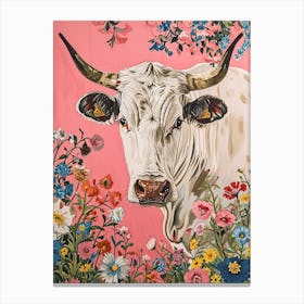 Floral Animal Painting Cow 2 Canvas Print