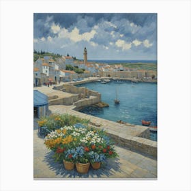 Greece Harbour Quaint Harbor Village, Mediterranean Sea Canvas Print