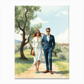 Couple Walking Down A Path Canvas Print