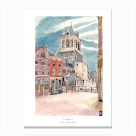 City Hall Delft Netherlands Art Print - Watercolor Cityscape Sketch - Dutch Travel Wall Art & Gifts Canvas Print