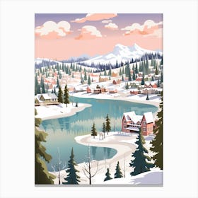 Vintage Winter Travel Illustration Big Bear Lake California 2 Canvas Print