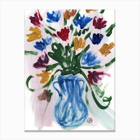 Flowers In A Blue Vase contempory expressive abstract maximalism maximalist floral flower hand painted colorful Canvas Print