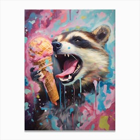 A Raccoon Eating Ice Cream Vibrant Paint Splash 1 Canvas Print