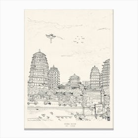 Saigon Pagoda Vietnam Cityscape Pen and Ink Art Print Canvas Print