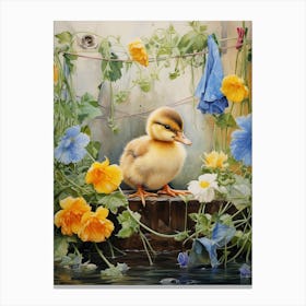 Duckling Under The Washing Line 1 Canvas Print
