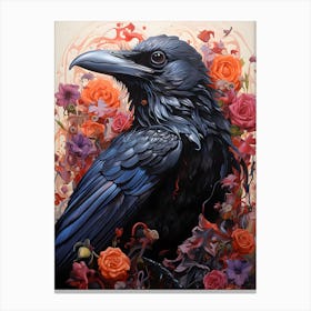 Crow Art Flower Canvas Print