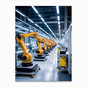 Future Factory Floor Buzzing With Ai Driven Manufacturing And Robotics In Action Sleek Industrial R (3) Canvas Print