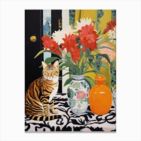 Foxglove Flower Vase And A Cat, A Painting In The Style Of Matisse 2 Canvas Print