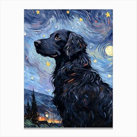 Falt-coated Retriever Starry Night Dog Portrait Canvas Print