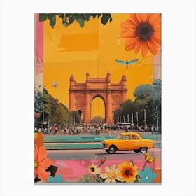 Delhi   Retro Collage Style 4 Canvas Print