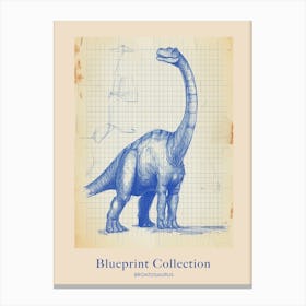 Brontosaurus Dinosaur Blue Print Sketch 2 Poster Canvas Print