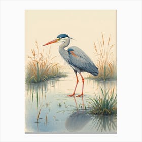 Heron In Water Canvas Print