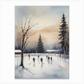 Rustic Winter Skating Rink Painting (15) Canvas Print