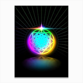 Neon Geometric Glyph in Candy Blue and Pink with Rainbow Sparkle on Black n.0473 Canvas Print