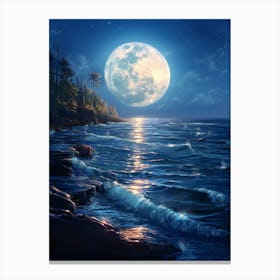Full Moon Over The Ocean 4 Canvas Print