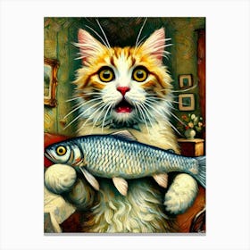 Cat With Fish 1 Canvas Print