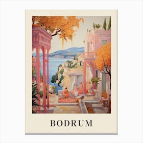 Bodrum Turkey 5 Vintage Pink Travel Illustration Poster Canvas Print