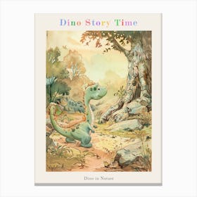 Cute Dinosaur In The Wood Storybook Style Poster Canvas Print
