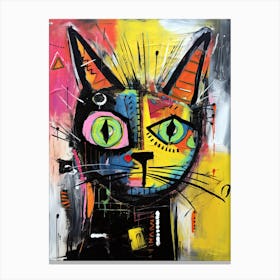 Paws and Street Art: Basquiat's style Black Cat Odyssey Canvas Print