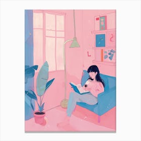 Girl Reading A Book Lo Fi Kawaii Illustration 4 Canvas Print
