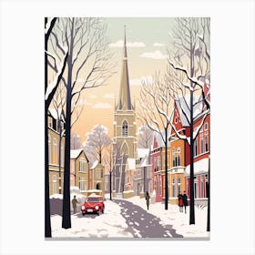 Vintage Winter Travel Illustration Cardiff United Kingdom 3 Canvas Print