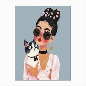 Girl With Cat 3 Canvas Print