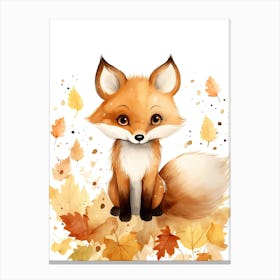 A Fox  Watercolour In Autumn Colours 0 Canvas Print