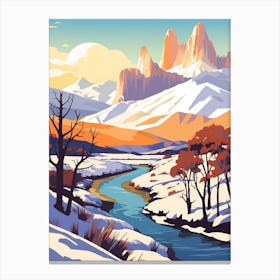 Vintage Winter Travel Illustration Patagonia Argentina 1 Canvas Print