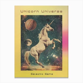 Unicorn In Space Playing Basketball Retro 1 Poster Canvas Print