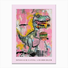 Dinosaur Eating A Hamburger Pink Blue Graffiti Style 1 Poster Canvas Print
