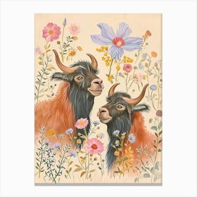 Folksy Floral Animal Drawing Yak 4 Canvas Print