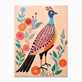 Pink Scandi Pheasant 6 Canvas Print
