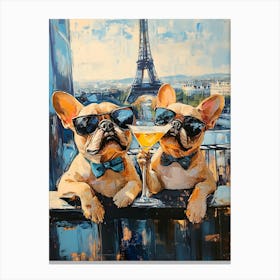 Whimsical Frenchies At The Bar 15 Canvas Print