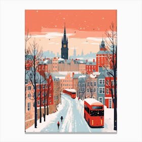 Retro Winter Illustration Edinburgh Scotland 5 Canvas Print