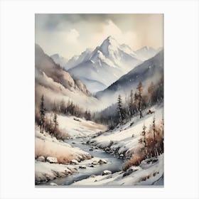 Vintage Muted Winter Mountain Landscape (5) Canvas Print