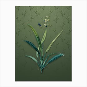 Vintage Flax Lilies Botanical on Lunar Green Pattern n.0070 Canvas Print