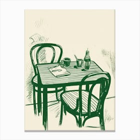 Summer Table For Two Green Line Art Illustration Canvas Print