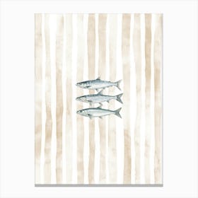 Beige Watercolor Sardines Print Kitchen Wall Art Fisherman Aesthetic Fish Decor Canvas Print