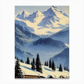 Engelberg, Switzerland Ski Resort Vintage Landscape 4 Skiing Poster Canvas Print