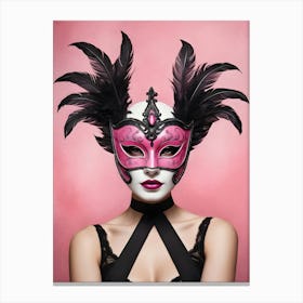 A Woman In A Carnival Mask, Pink And Black (21) Canvas Print