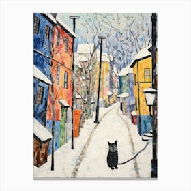 Cat In The Streets Of Sapporo   Japan With Snow 1 Canvas Print