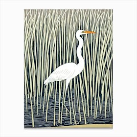 Egret 2 Linocut Bird Canvas Print