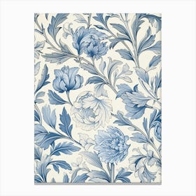 Blue And White Floral Wallpaper Canvas Print