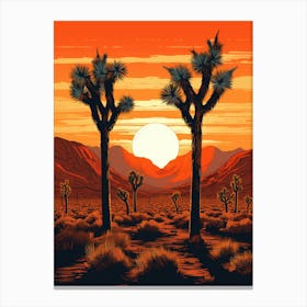 Retro Illustration Of A Joshua Trees At Sunrise 1 Canvas Print