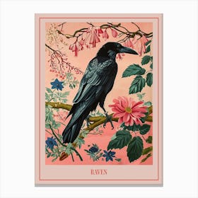 Floral Animal Painting Raven 1 Poster Canvas Print