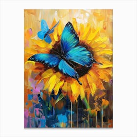 Blue Butterfly On Sunflower 1 Canvas Print