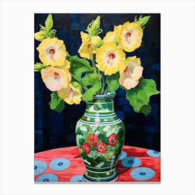 Flowers In A Vase Still Life Painting Hollyhock 1 Canvas Print