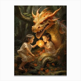 Peaceful Dragon And Kids 5 Canvas Print