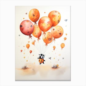 Ladybug Flying With Autumn Fall Pumpkins And Balloons Watercolour Nursery 1 Canvas Print