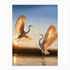 Two Egrets In Flight Canvas Print
